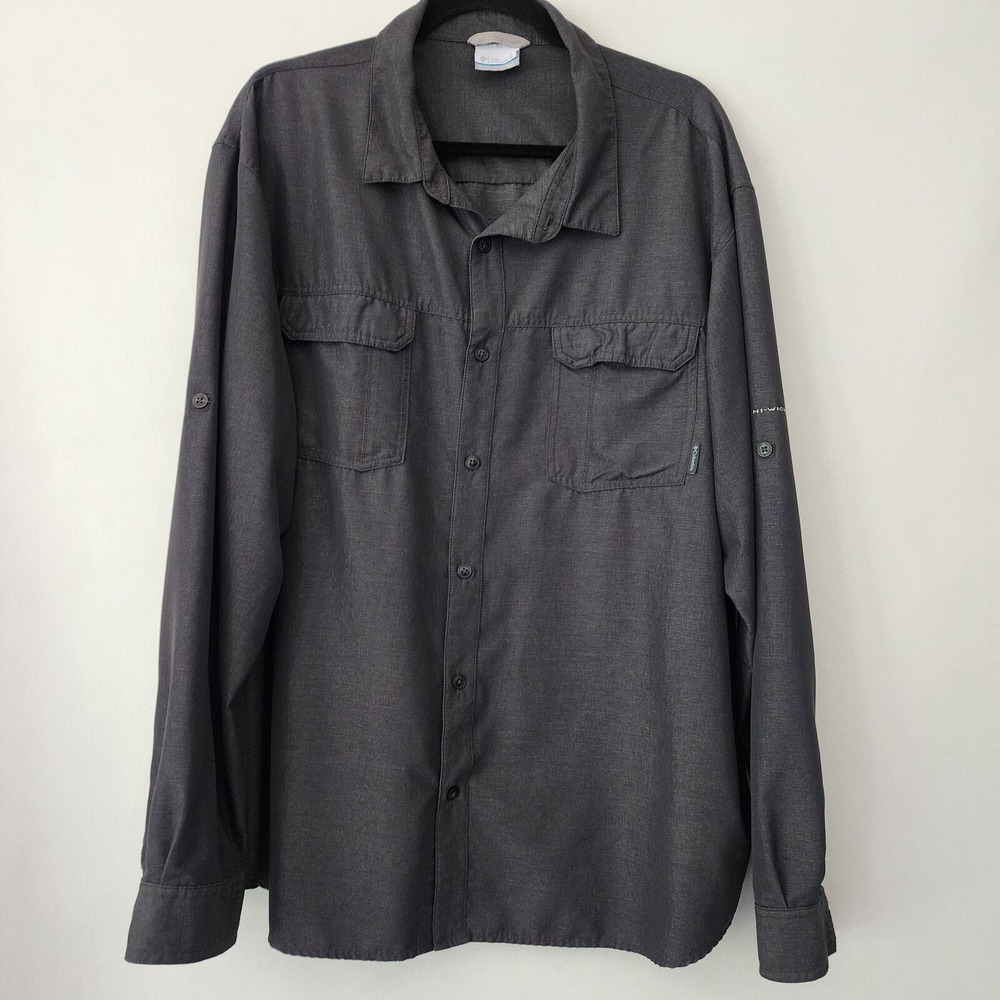 Columbia Omni-Wick Mens XXL Charcoal Gray Roll Tab Long Sleeve Button Down Shirt